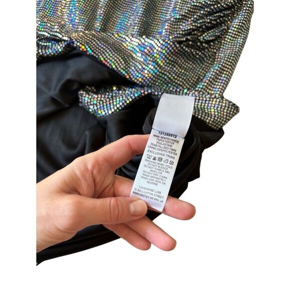 NEW Lovedrobe Luxe Mirror Disc Wrap MIDI Dress Multi Sequin size 22 Silver - Picture 11 of 11